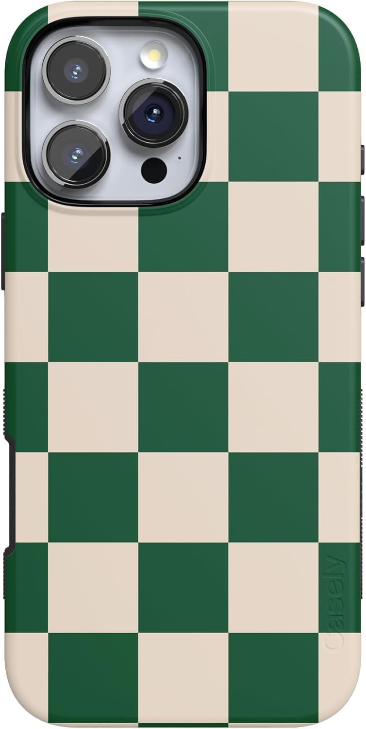 Casely iPhone 16 Pro Case | Fit Check | Green Checkerboard | Compatible with MagSafe | Bold Protective Design