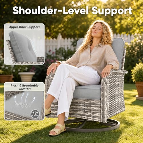 Image of Outdoor PE Wicker Rattan Modular Patio Sectional Sofa Set | 10-Piece: 6 Modular Seats, Coffee Table, 2 Swivel Rocking Chairs & Side Table, Grey