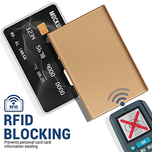 YINHEXI Business Card Holder Case Wallet for Men and Women, Metal Minimalist Slim Credit Card Wallet with Stainless Steel RFID Blocking for Men and Women (Bronzed)4