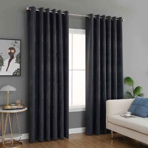 PRIME LINENS Curtain for Living Room Ring Top Jacquard Fully Lined Modern Panels Eyelet Curtain for Bedroom Window with 2 Free Tie Backs (Grey