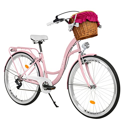 Damenfahrrad Citybike Komfort Mit Weidenkorb Hollandrad Vintage Fahrrad, 26, 28 Zoll, 7-Gang (Rosa, 26 Zoll) Damenfahrrad Citybike Komfort Mit Weidenkorb Hollandrad Vintage Fahrrad, 26, 28 Zoll, 7-Gang (Rosa, 26 Zoll)