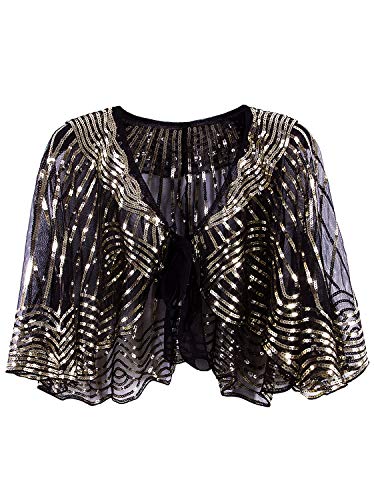 Vijiv 1920s Vintage Style Cape Jacket Embellished Bridal Shawl Capelet Flapper Bolero Cover Up Gatsby Party