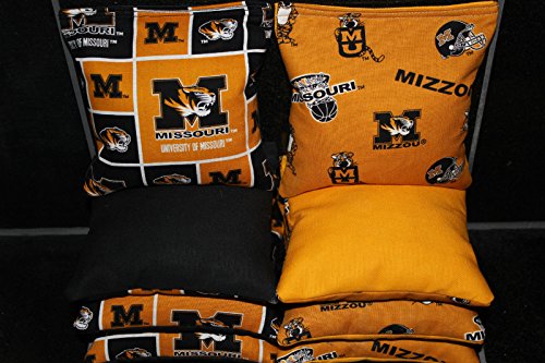 BackYardGamesUSA 8 Cornhole BEANBAGS Made w Missouri Mizzou Tigers Fabric ACA Regulation Bags
