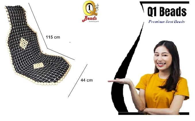 Image of Q1 Beads LDxBlack Bead Car Seat Wooden Cushion Cover pad in Acupressure Sitting for All The Cars /SUVs /Office Chair /Truck (1 Pack)