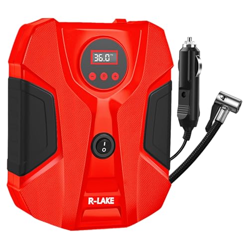 Inflador Ruedas Coche, Compresor Aire Portatil de Neumáticos de Coche con 3 Adaptadores de Boquilla y Luces LED Digitales, de Aire para Neumáticos de Coche y Otros Inflables (Rojo)