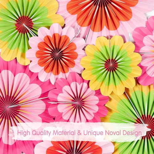 Image of SUNBEAUTY 9 Pcs Paper Flowers Fans Hot Orange and Hot Pink Party Spring Summer Decorations Tissue Paper Flowers Decorations for Girl Groovy Birthday Baby Shower Wedding Bachelorette Room Wall Hanging