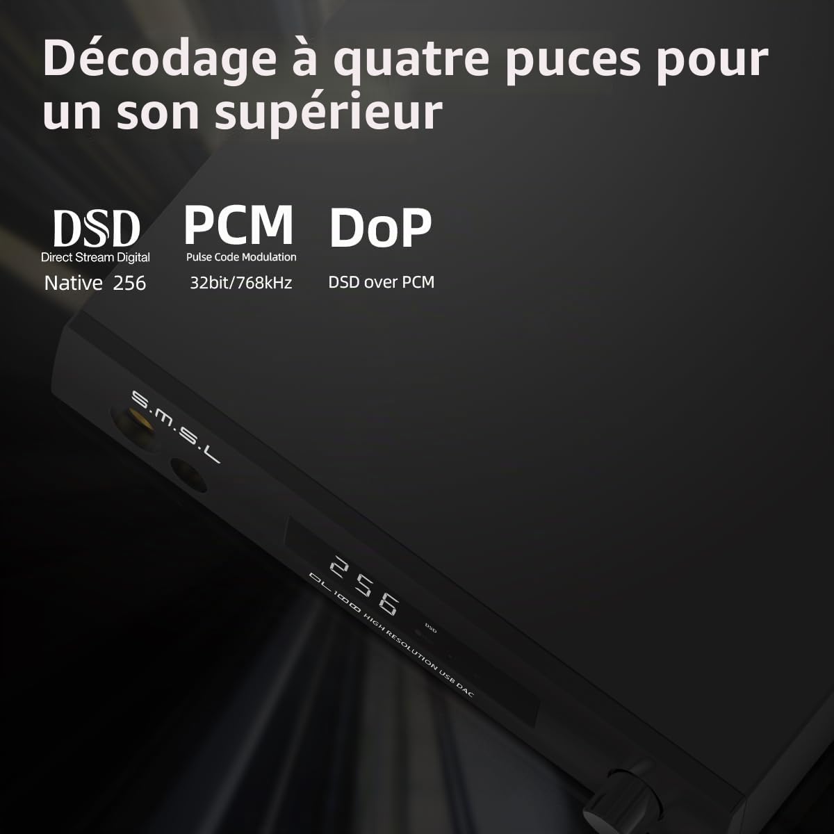 SMSL DL100 Amplificateur audio décodeur pour écouteurs, 4 puces CS43131, HDMI (ARC) peut être décodé pour TV, double mode ISB, sortie casque double 6,35 mm + 4,4 mm, XLR symétrique + sortie RCA,