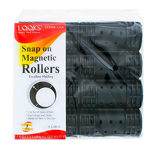 Snap On Magnetic Rollers Curler Hair Wave Set Large Jumbo Medium Small Size (LARGE - BLACK - 10PCS)
