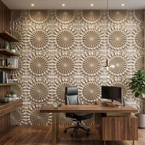 Image of Kayra Decor 3D PVC Wall Panels for Bedroom & Living Room | Mandala Design | Metallic Coffee Color | 19.7 x 19.7 Inch | Pack of 40 | 107.6 Sq Ft