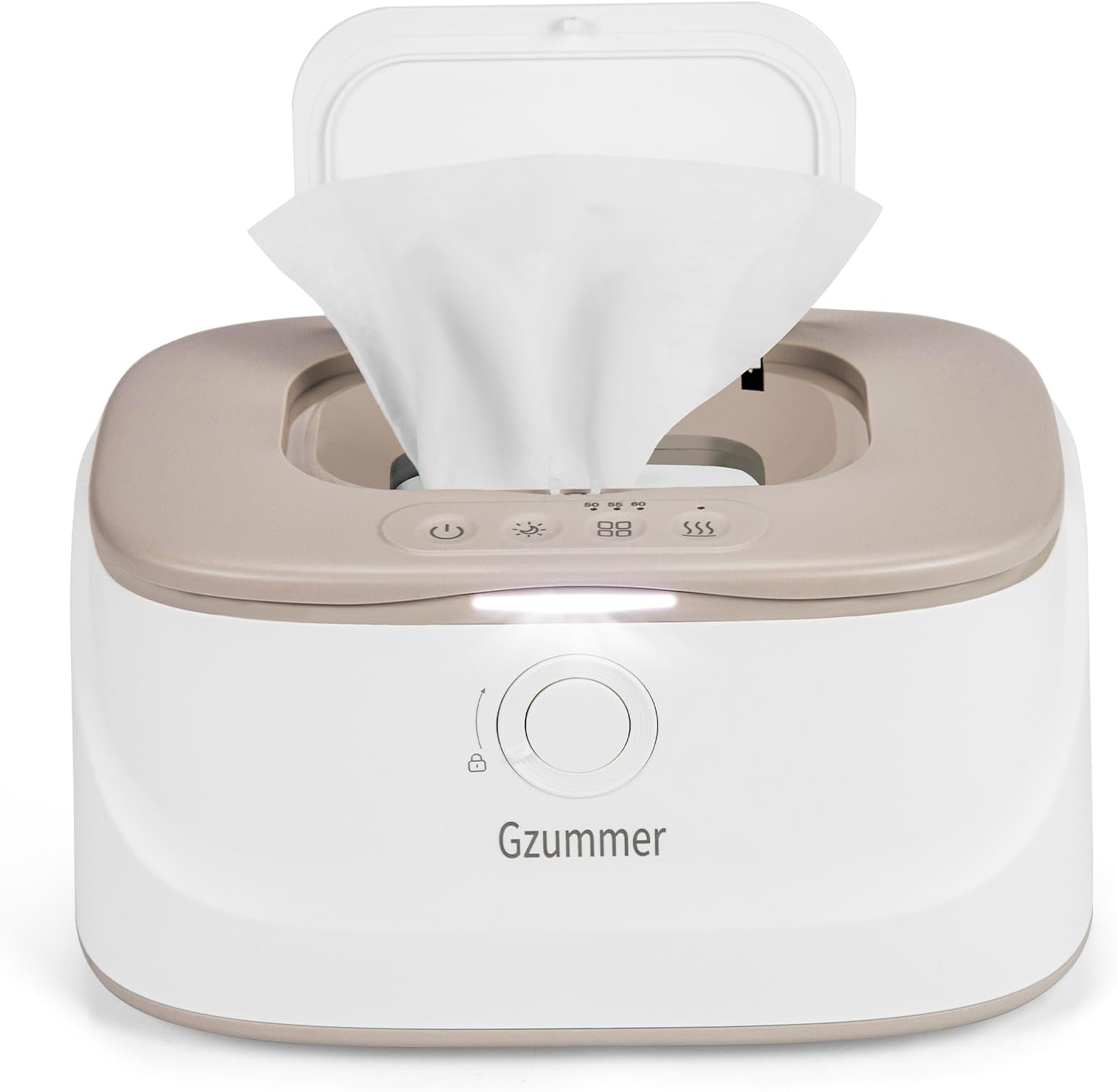 Baby Wipe Warmer, Innovative Spring & Child Lock Design, Large Capacity Wipes Dispenser, Fast Heating, 3 Modes of Temperature Heating Control, Diaper Wipe Warmer with Night Light (Grey)