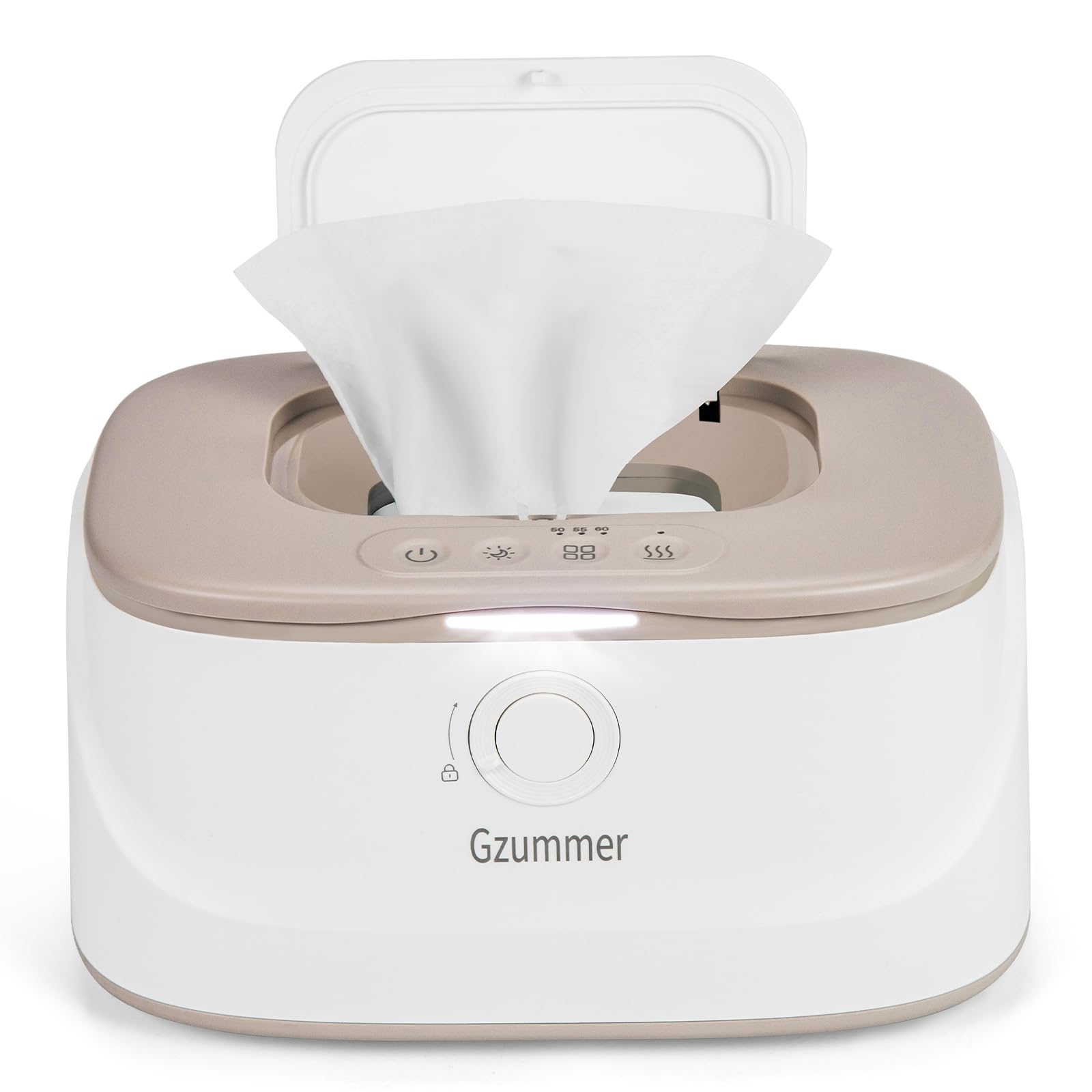 Baby Wipe Warmer, Innovative Spring & Child Lock Design, Large Capacity Wipes Dispenser, Fast Heating, 3 Modes of Temperature Heating Control, Diaper Wipe Warmer with Night Light (Grey)
