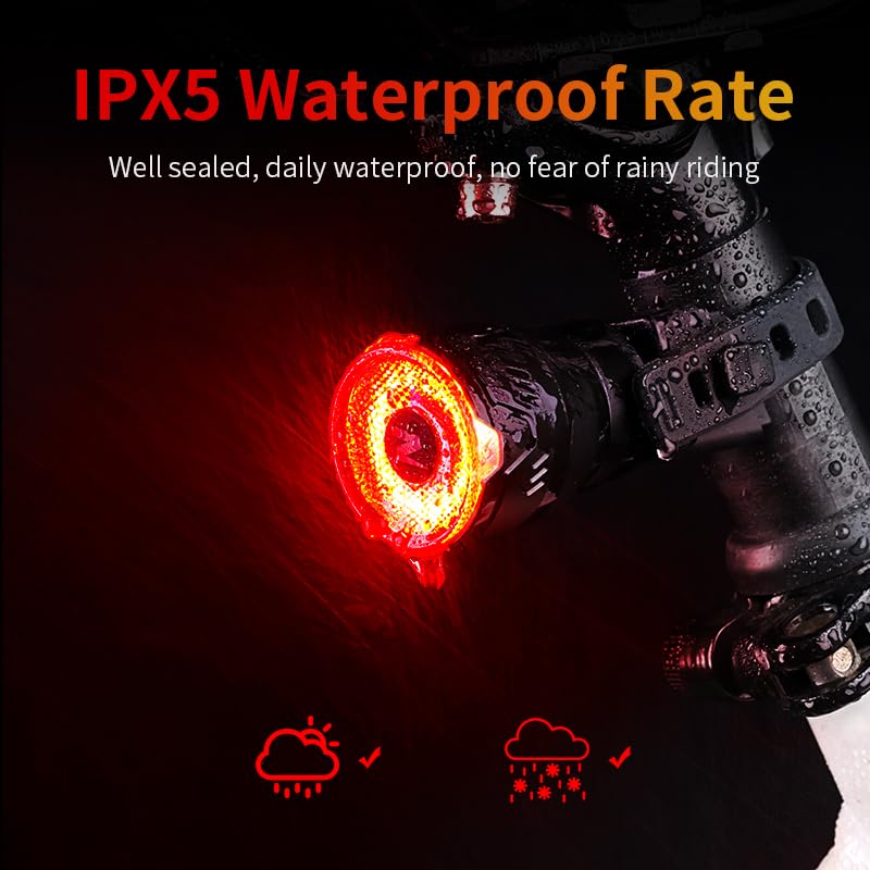 Fari Bici Impermeabili Kit 2 Luci LED Per Bici - Anteriore E Posteriore, Impermeabili, 3 Modalità Impermeabile Senza Batterie - Foto 2
