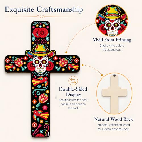 Image of Day of The Dead Decorations - 2PCS Dia de los Muertos Cross Wall Decor
