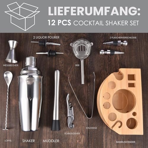 Cocktail Shaker Set,Esmula 750ML 12 Teiliges Edelstahl Barkeeper Kit Geschenk für Männer, Frauen, Freunde...