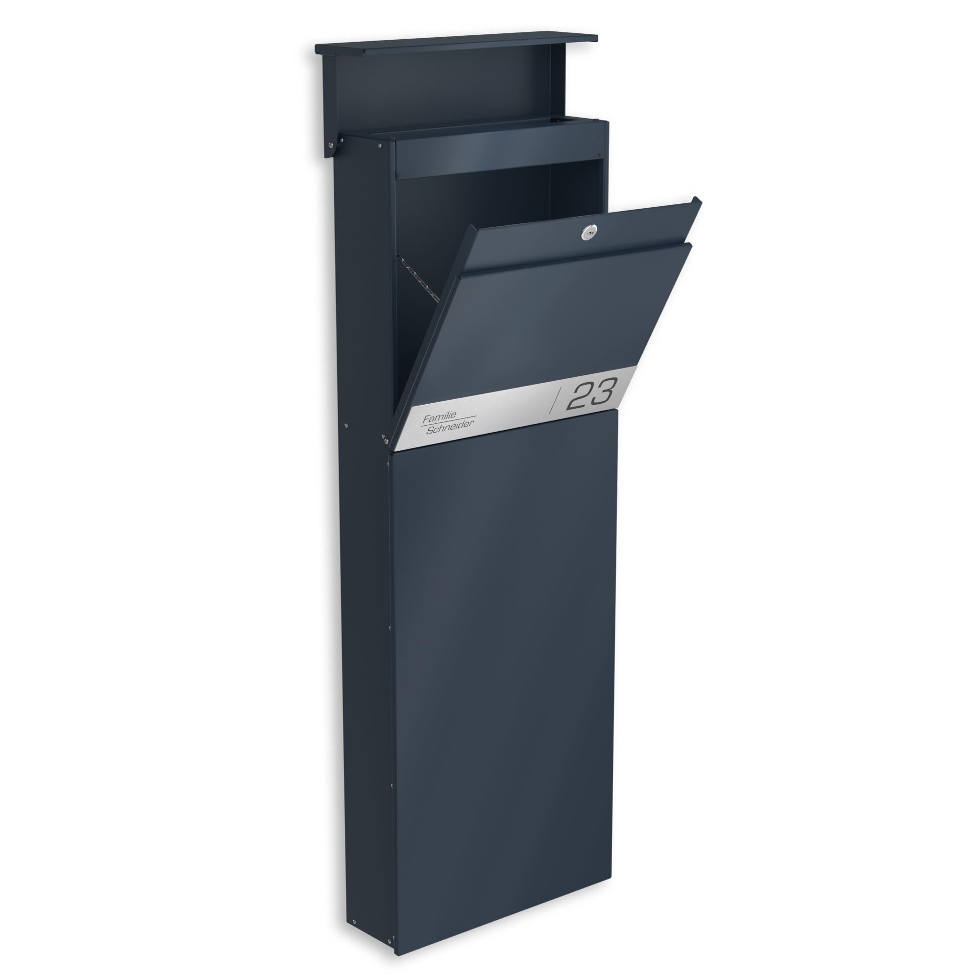 Graviers Boîte aux Lettres sur Pied Anthracite RAL 7016 - Design Robuste, Plaque personnalisée en Acier Inoxydable, résistante aux intempéries, boîte aux Lettres