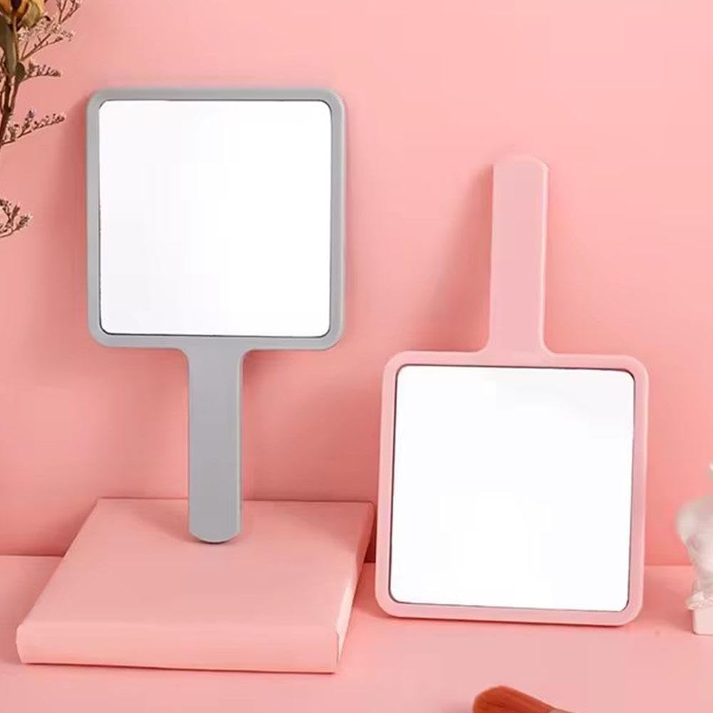 Handheld Makeup Mirror Square Vanity with Handle Hand Compact Mirrors(Pink-1)