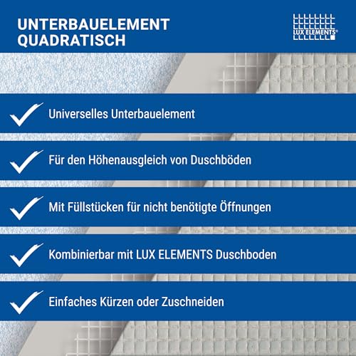 LUX ELEMENTS Unterbauelement für Höhenausgleich von Duschböden 100 x 100cm I Hartschaum Duschbodenelement mit Füllstücken I Einfaches Zuschneiden I Blau