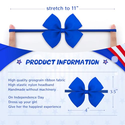 4th of July Baby Bows for Girls Patriotic Headband American Flag Star Bow Hair Ribbon Bow for Toddler Newborn Elastic Nylon Hair Accessories Red Blue4