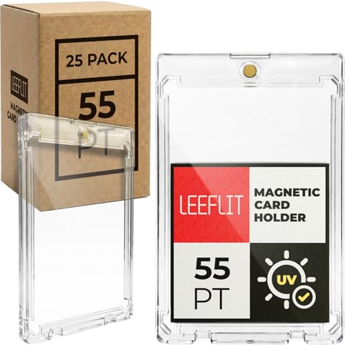 LEEFLIT 25 Pack 55PT Magnetic Card Holders for Thick Cards - Ultra-Slim One Touch Case with UV Protection & Diamond Corners - Archival Safe Clear Protectors for Refractors Thick Sports Cards TCG