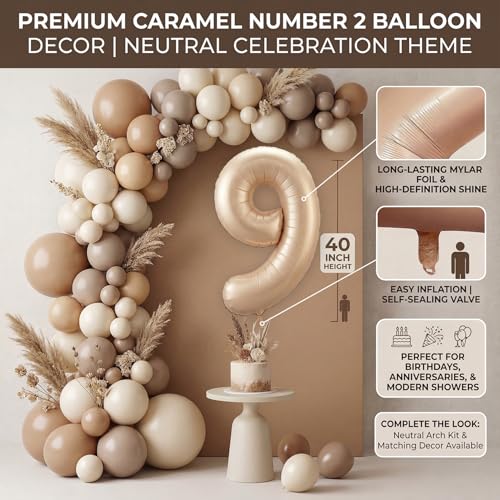 Image of Atpata Funky #9 Elegant Caramel Colour JUMBO 40 INCH Number Balloons Set | 0 to 9 Digit Shapes | Decorative Balloons for Milestones & Celebrations