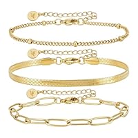 BONNYBIRD® Edelstahl Armband Damen Gold Armbänder Set Armkette Wasserfester Schmuck vergoldet Goldarmband Goldenes Gliederarmband Schlangenarmband Armkettchen Damenarmband Frauen Bracelet Goldschmuck