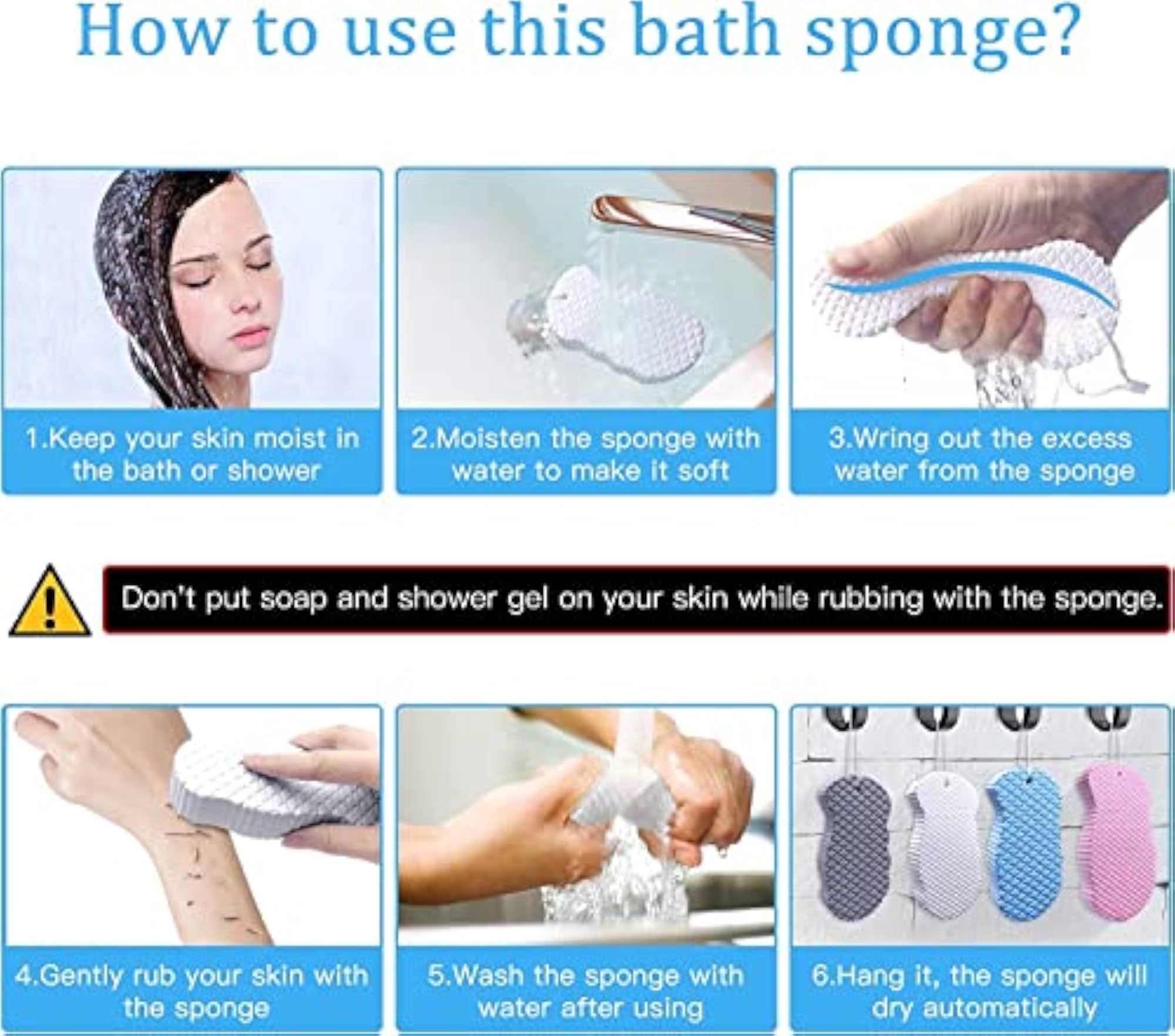 Reusable Ultra Soft Bath Body Shower Sponge, Gentle Exfoliator