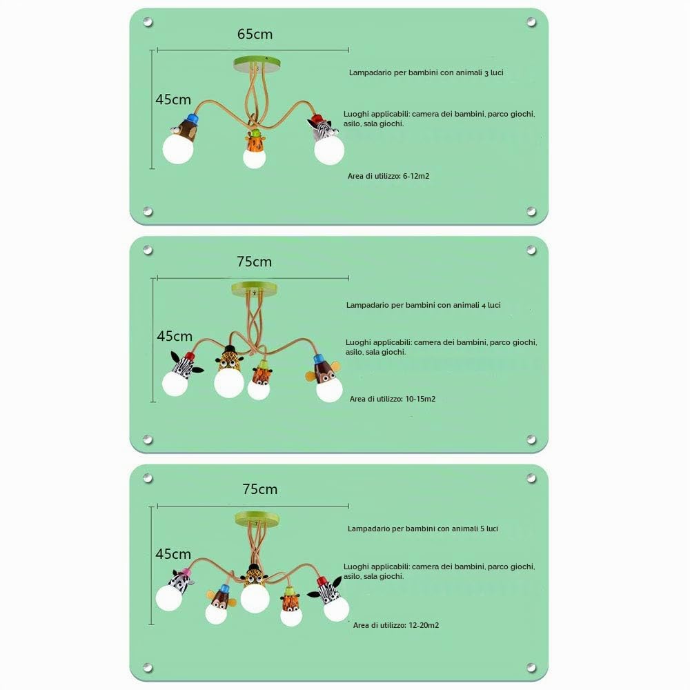 YZM Lampadario da Soffitto per Bambini, Plafoniera a Tema Animale, Perfetto per Cameretta/Stanza dei Giochi/Scuola/Asilo (4 Luci)