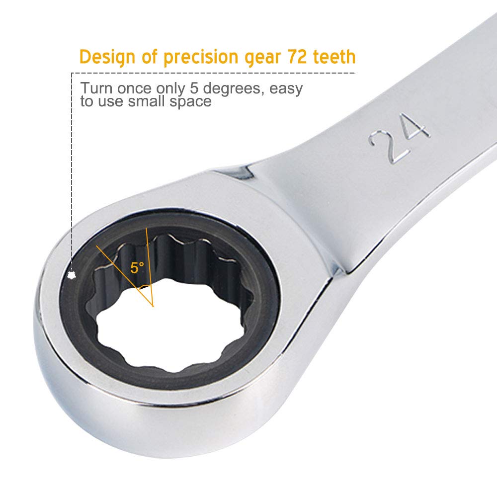 SaferCCTV Klucz metryczny 21 mm 22 mm 24 mm zestaw kluczy grzechotkowych, klucz płasko-oczkowy z grzechotką
