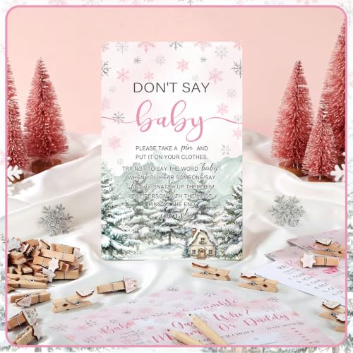 Image of Patelai 321 Pink Baby It's Cold Outside Baby Shower Decorations Games for Girl Wonderland Games Wooden Don't Say Sign Pink Wonderland Gender Reveal Birthday Party Decorations Supplies