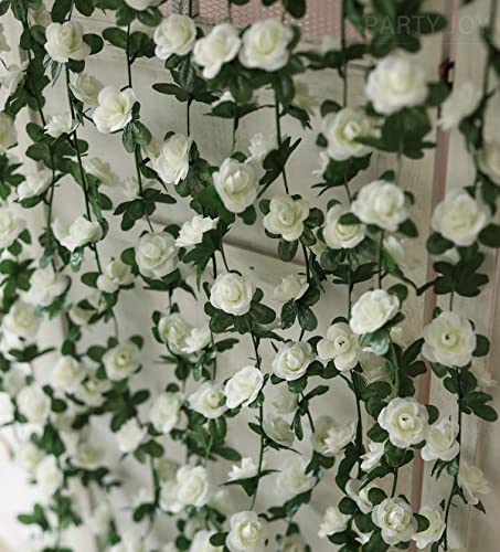 Blumengirlande Künstlich, 6 STK 2,5M Künstliche Blumengirlande Hochzeitsdekoration, 45 Blumen/Girlande, Künstliche Rosengirlande, Blumenrebendekoration für Bogen, Wand, Garten, Terrasse (Weiß) Cover