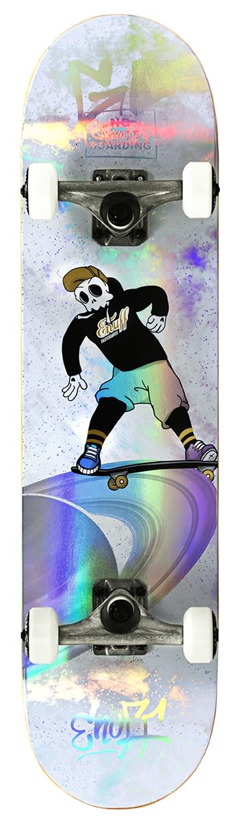 7.75" x 31.5" Enuff Skully Hologram - White - Complete Skateboard - 7 Ply Maple Deck with Decade Trucks, 90A High Rebound Wheels, ABEC-9 Bearings, Perfect for Young Skaters