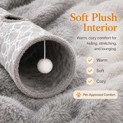 Image of Geometric 3 Way Cat Tunnel with Plush Inside,Cats Toys Collapsible Tunnel Tube with Balls, for Rabbits, Kittens, Ferrets,Puppy and Dogs