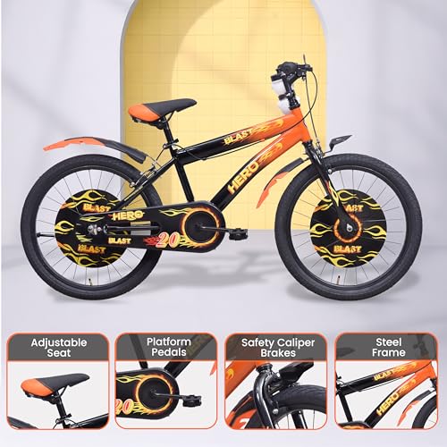 Image of Hero Blast 20T Single Speed Bicycle for Kids | Black-Orange | Rigid | Caliper Brake | Steel Frame : 12Inches | Rider Height : 3ft 8 inch - 4ft 5 inch | 95% Pre-Assembled(Ready to Ride in 5 Mins)