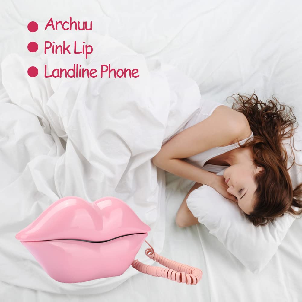 Pink Lips Style Telephone, Retro European Vintage Desktop Landline Corded Phone for Home Office Decoration (Pink)