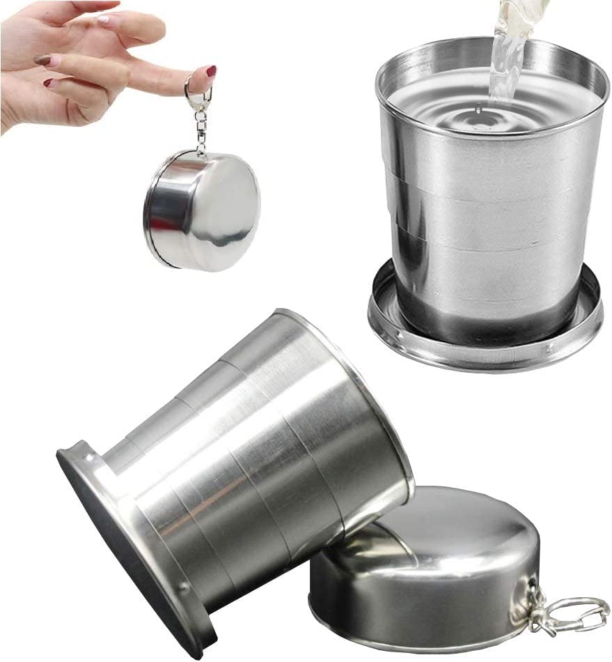 MEENIRA Stainless Steel Folding Cup with Lid Telescopic Mug Expandable Shot Glass Reusable Glass for Outdoor Travel Camping Picnic Water Coffee Tea Tumbler Water 75 Ml (B0B61LHGJB) Amazon Price History, Amazon Price Tracker