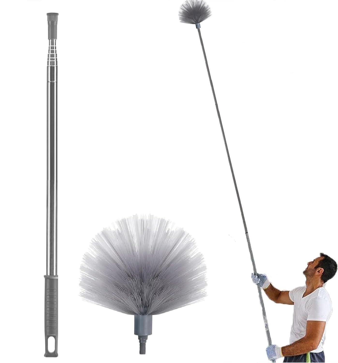 Retractable Microfiber Feather Duster with Extension Pole Spider Dust Collector Cobweb Brush for jala Cleaning High Ceiling, Fan, Wall, Outdoor, Indoor-image-8