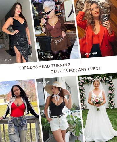 FeelinGirl Shapewear Bodysuits for Women Tummy Control Body Suits Deep V Neck Thong Body Shaper2