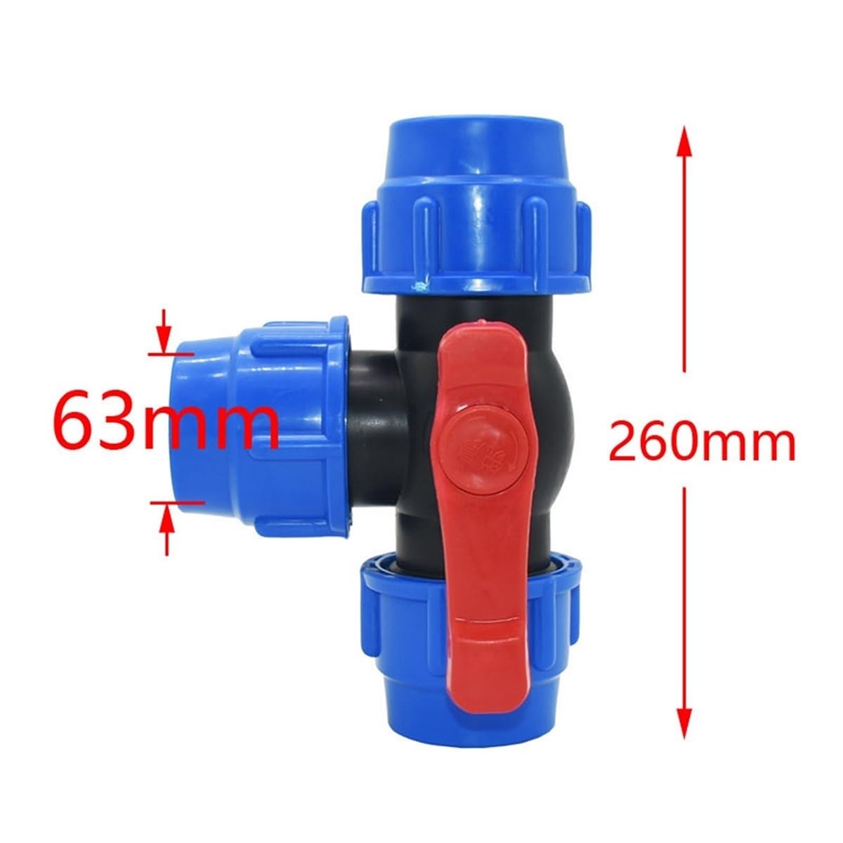 Válvula De Cierre De Válvula De Bola, 20mm/25mm/32mm/40mm/50mm/63mm Tubería De PE Conexión Rápida Válvula De Bola De Tres Vías Junta De Compresión En Forma De T De PVC For Tuberías De Agua (Size : 63