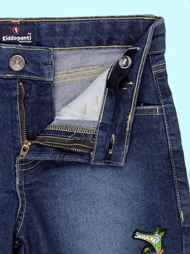 Image of KiddoPanti Boys Knee-Length Denim Shorts | Stretchable Cotton Poly Denim | Comfortable Fit with Button Elasticated Waistband & Zip Fly