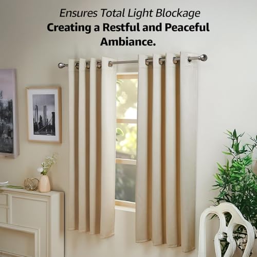 Image of amazon basics 100% Room Darkening Blackout Window Curtains - Set of 2, Plain Design for Bedroom and Living Room, 5 Feet, Cream