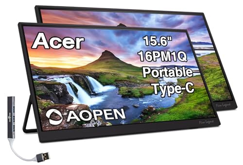 Image of Acer AOPEN 16PM1Q 15.6 inch FHD IPS Portable Monitor with 6ms Response Time, Anti-Glare, VESA Mount (100mm), AMD FreeSync, Mini HDMI & Dockztorm USB Port Expander, Black Color (UM.ZP1AA.J02) 2 Pack