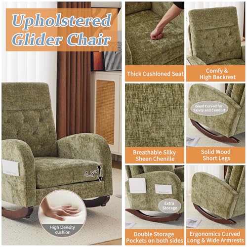 image for VINGLI Chenille Low Seat Rocking Chair,Upholstered Nursery Glider Chai