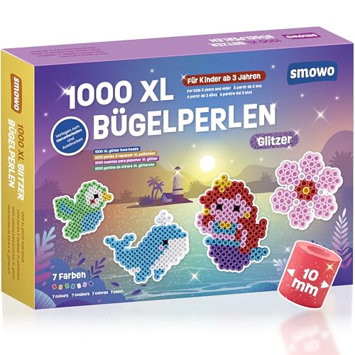 Smowo® Große 10mm Glitzer Bügelperlen 1000 Stück für Kinder ab 3...