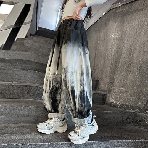 Teen Girls Stylish Tie Dye Jeans Wide Leg Elastic High Waist Streetwear Denim Pants Trendy Cool Trousers for Youth Girls4