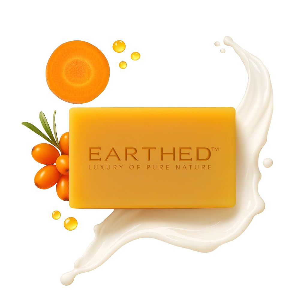 Earthed Carrot, Neroli & Seabuckthorn Bar Soap | Luxury Handmade Goat Milk Soap with Olive & Apricot Oils | Cold Processed Organic Bath soap | Chemical Free For Bright, Even Skin tone | 115g