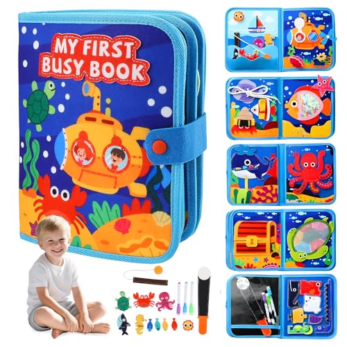 Busy Board Montessori 10 en 1, Jouets représentant des Animaux Marins pour Les 14 Ans et Plus, Quiet Book Sensoriel Éducatif, Livre d'Activités Motricité Fine