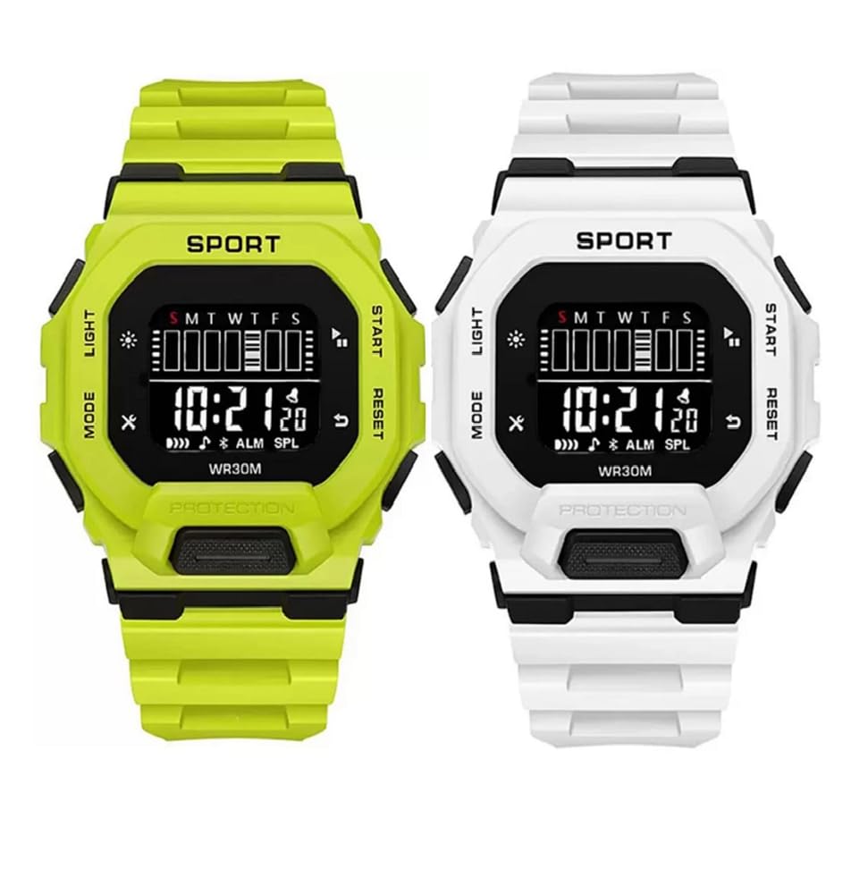 ADNOCK Sport Digital Watches,Square Dial Alarm,Date, Stopwatch, Water Resistant, Set of 2, White and Lime Green (B0DFHFV2HR) Amazon Price History, Amazon Price Tracker