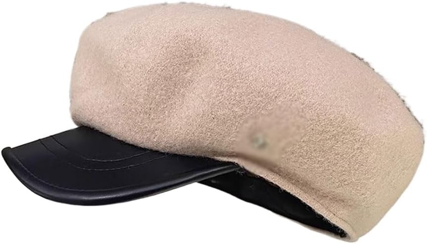 Large Top Leather Along Wool Cap Beret Women's Autumn and Winter Temperament Octagon Hat