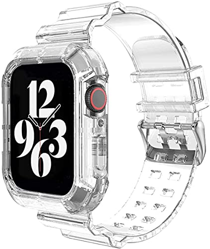 Wrist-B Compatible for Apple Watch Band 38mm 40mm 41mm,Transparent Clear Watch Band Soft Silicone Cute Sport Case and Band for Apple Watch Series 9, Ultra/Ultra 2, SE, 8 7 6 5 4 3 2 1 Men Women