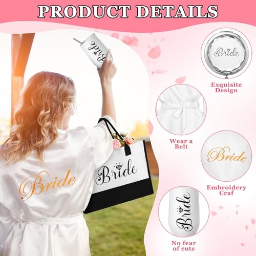 JaGely 9 Pcs Bride Gifts Set Bride Shower Bachelorette Gifts with Wine Tumbler Robe Bag Eyemask Scrunchie Jewelry Box3